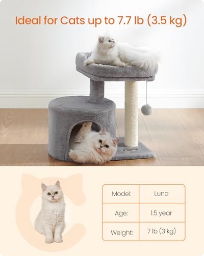 Feandrea Cat Tree, 18.5-in Small Cat Tower, Cute Kittens Condo, Light Gray - Image 4