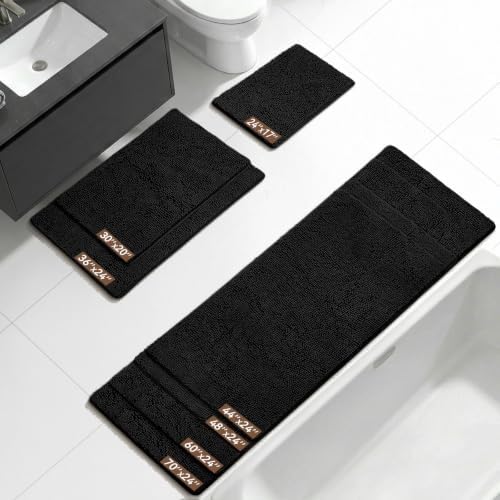 Bcoimo Bath Rug Mat, 60x24 Chenille Non Slip Black Long Bathroom Runner Rug - Image 2