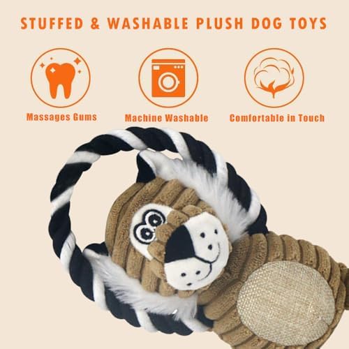 Duck Rope Dog Toy, Plush Lion Squeaky Dog Toy, 2 Pack - Image 3