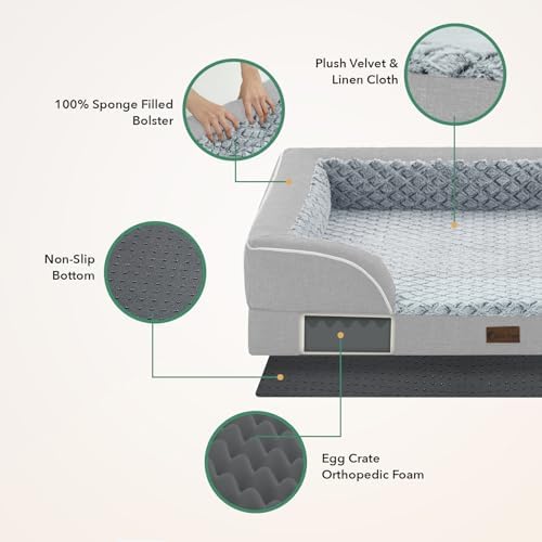 Orthopedic Dog Bed for Extra Large Dogs, Light Grey - Image 6