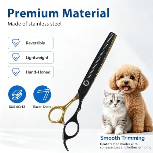 7" Dog Grooming Thinning Shears, 40Teeth V-Shape Pet Scissors, 30% Thinning - Image 3