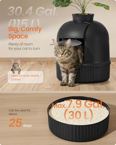 Feandrea Cat Litter Box with Artificial Plant, Enclosed Hidden Litter Box - Image 3