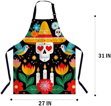 Day of the Dead Kitchen Apron for Women Men, Unisex Adjustable Cooking Apron - Image 2