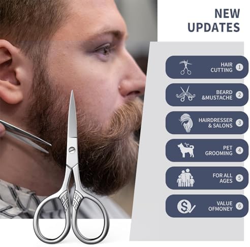 Professional Grooming Scissors for Hair, Eyebrow Trimming, Mustache - Image 2