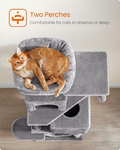 Feandrea Cat Tree, 59.5-Inch Tall Cat Tower, Light Gray - Image 4