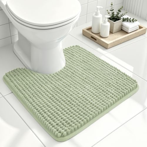 Ophanie Sage Green Toilet Rugs U-Shaped 20x20, Soft Chenille Contour Bath Mat by Ophanie
