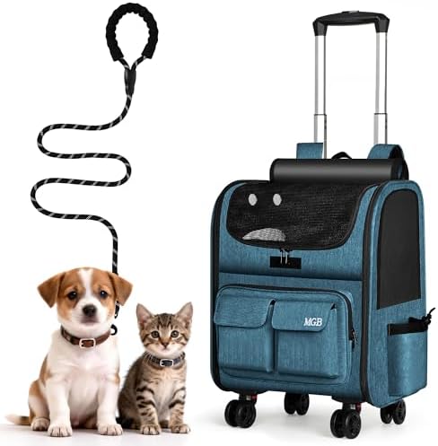 MGB Foldable Pet Carrier with Wheels, Denim Blue by MGB