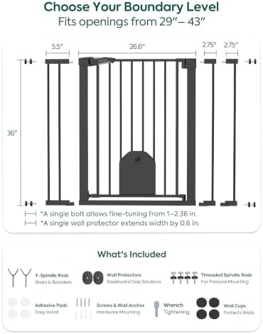 Babelio 36" Tall Dog Gate with Adjustable Cat Door, CatPrivilege I - Image 6