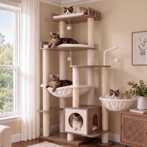 Heybly Cat Tree, 70.5" Wood Tall Cat Tower by HEYBLY
