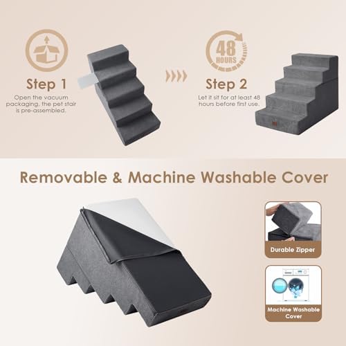 EHEYCIGA Dog Stairs for High Bed 25" H, Extra Wide Dog 5-Step - Image 7