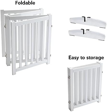 LZRS Wooden Free Standing Dog Gate 80" W x 30" H, Foldable Solid Hardwood Pet - Image 4