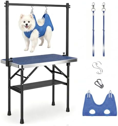 Dog Grooming Table with Arm Hammock & Nooses, 35.5" L×23.6" W x 30" H by niffgaff