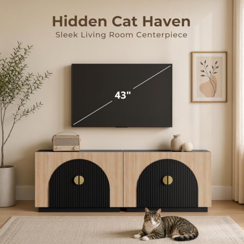Amunrbrek Cat Litter Box Enclosure Furniture, 31.5" Arched Fluted Cabinet - Image 4