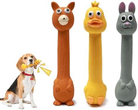 Latex Squeaky Dog Toys, 3 Pack Soft Rubber Dog Chew Toys, 8.7" Standing Stick by KrauzPet