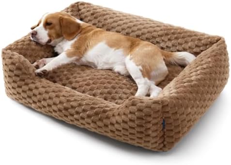 Bedsure Washable Dog Beds Large Sized Dog Bubble Fleece, 35in Camel Brown by BEDSURE