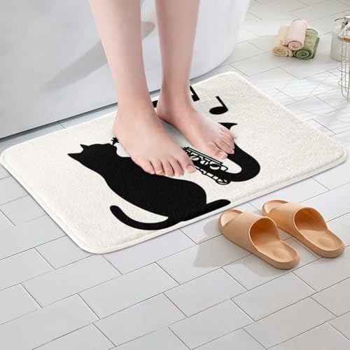 Erosebridal Black Cat 20"X 32" Bath Mat, Saxophone Music Theme Doormats Floor - Image 3