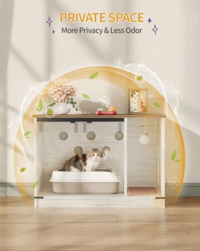 Hzuaneri Cat Litter Box Enclosure, Hidden Litter Box Cabinet Furniture - Image 5