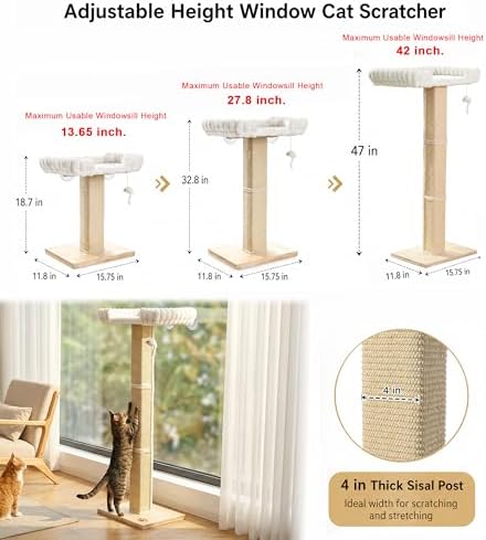 Cat Scratching Post with Large Window Perch, 47-Inch Tall Sisal Cat Tree - Image 4