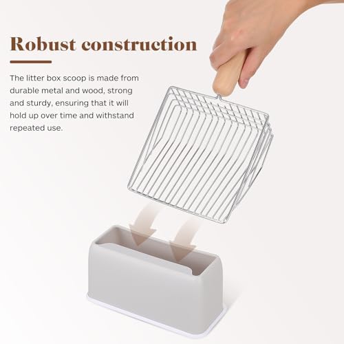 Yardwe Cat Litter Scoop with Holder, Metal Deep Sifter with Wood Handle - Image 3