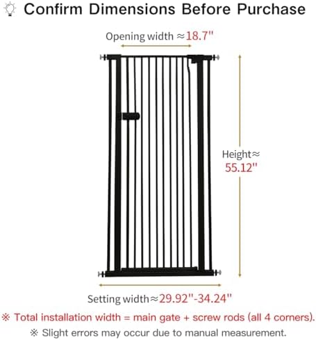 Lumizone Extra Tall Cat Gate 55.12" High 29.92"-34.24" Wide Pet Gate Black - Image 2