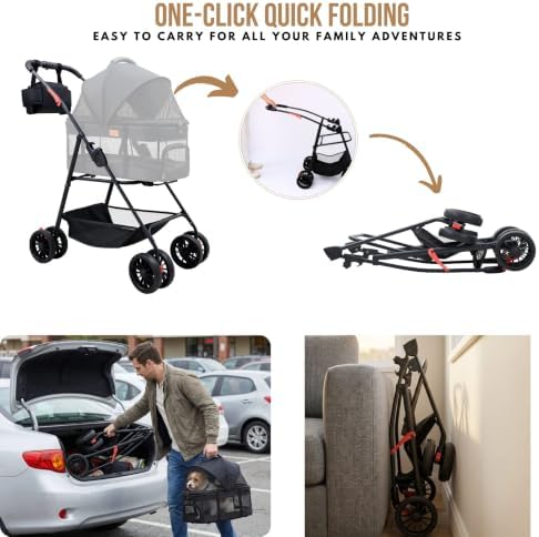 Bicystar 3 in 1 Pet Stroller, Cat Stroller w/Detachable Carrier - Image 4
