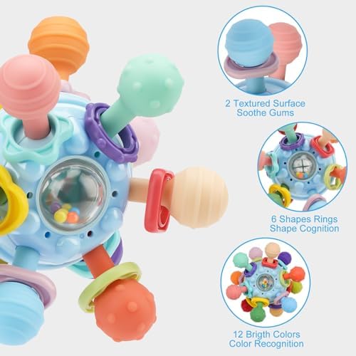 Baby Montessori Sensory Teething Toy 0-6 6-12 Months, Teether Ball & Rattle - Image 3