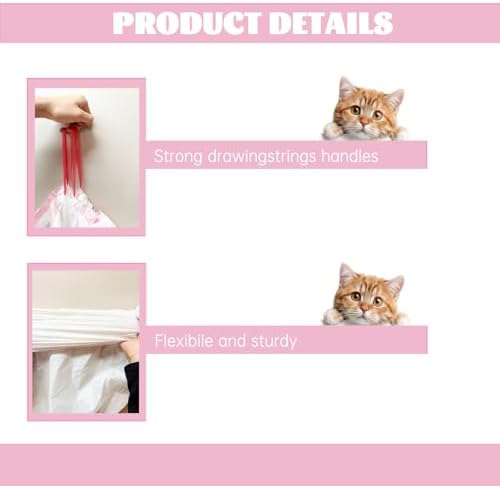 30 Count 37" x 18" Cat Litter Box Liners Large Drawstring Cat Litter Bags Pink - Image 3