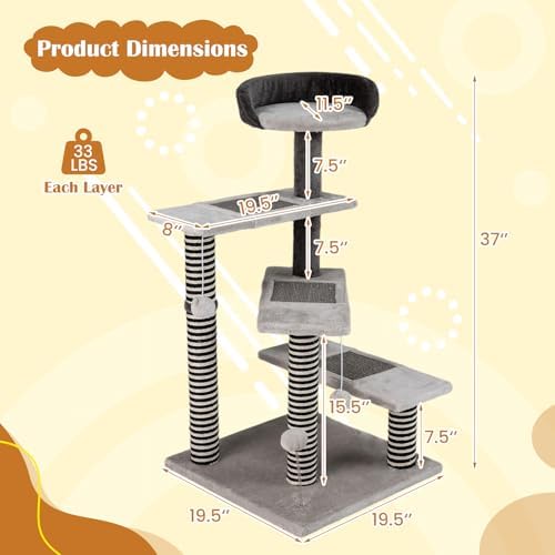 PETSITE 37-inch Small Cat Tree for Elder Cats, Modern Cat Tree Tower - Image 2