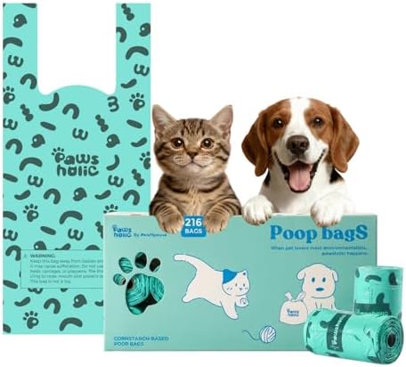 Dog Poop Bags Rolls with Handles, 18 Rolls 216 Counts, Extra Thick Leak Proof by PAWSHOLIC