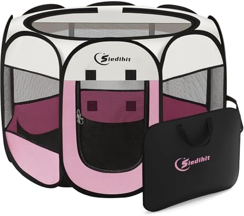Sieidihit Dog Cat Pet Playpen Puppy Crate Cage Indoor Outdoor, Large Pink by Siedihit