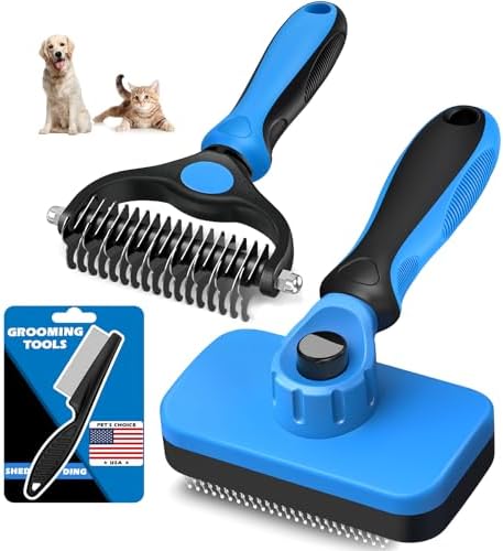 Professional 3PCS Self Cleaning Slicker Brush & Pet Grooming Rake & Flea Comb by Augwind