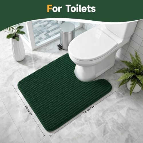 Ophanie Green Toilet Rugs U-Shaped 24x20, Soft Chenille Contour Bath Mat - Image 2