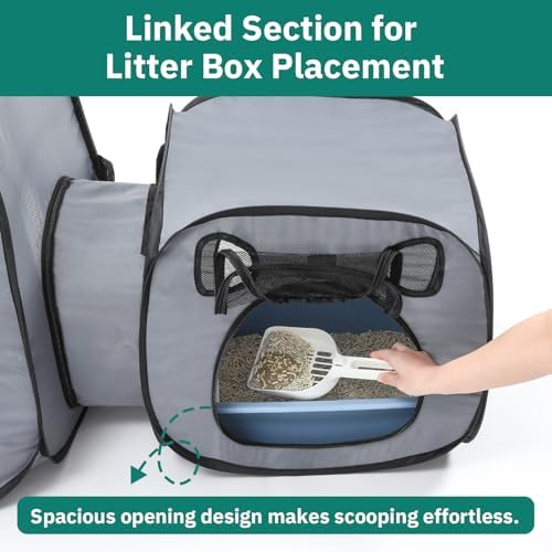 Cat Playpen with Separate Litter Box Area, Large Foldable Waterproof Cat Tent - Image 2
