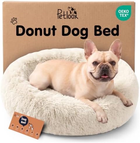 Calming Donut Dog Bed for Small Dogs, Round Dog Bed for Medium & Large Dogs by Petloox