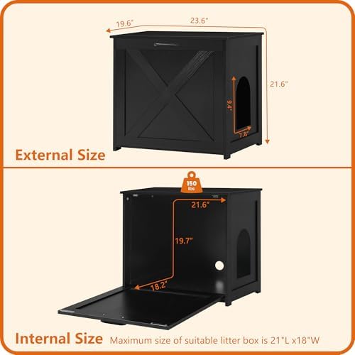 Dwanton Cat Litter Box Enclosure, Hidden Litter Box Furniture, 23.6 Inches - Image 4