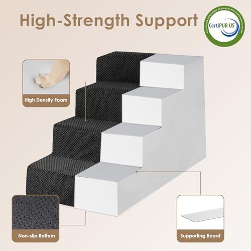 EHEYCIGA Dog Stairs for Bed 18" H, 4-Step Extra Wide Dog Steps - Image 4