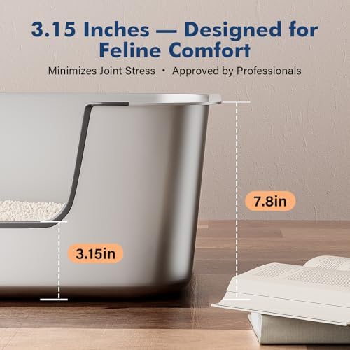 Qiuma XL Stainless Steel Cat Litter Box, Low Entry, 27.5 x 19.6 x 7.8in - Image 4