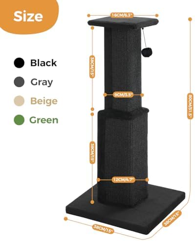 PAWZ Road Large Cat Scratching Post 32" Tall Black Cat Scratcher - Image 2