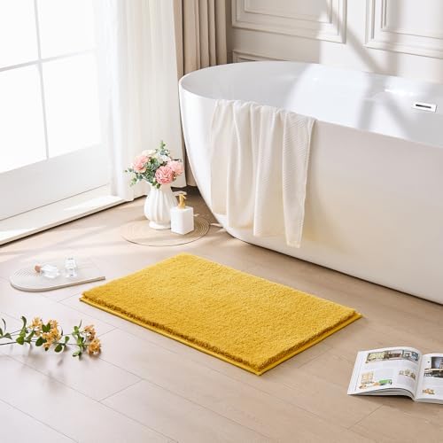 CozeCube Mustard Yellow 32"x20" Shaggy Non Slip Soft Washable Bath Mat - Image 2