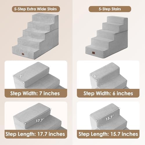 EHEYCIGA Dog Stairs for High Bed 25" H, Extra Wide Dog 5-Step, Light Grey - Image 2