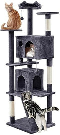 Yaheetech 80in XL Multi-Level Cat Tree, Double Caves, Sisal Posts by Yaheetech