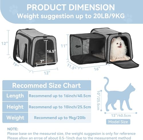 Petsfit 19"X12" X12" Expandable Pet Carrier, Square Expansion Reduces Pet - Image 3