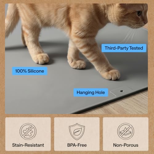 GORILLA GRIP Cat Litter Box Mat, Easy Clean Silicone Mats, 35x23 Gray - Image 6