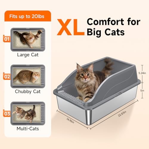 Stainless Steel Litter Box, High Sided, Anti-Urine Leakage Non-Stick - Image 2