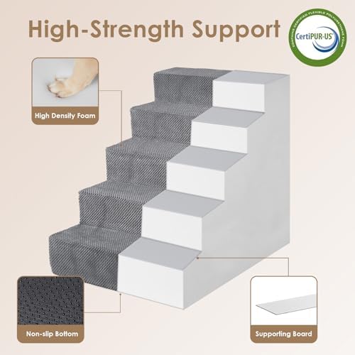 EHEYCIGA Dog Stairs for High Bed 25" H, Extra Wide Dog 5-Step - Image 3