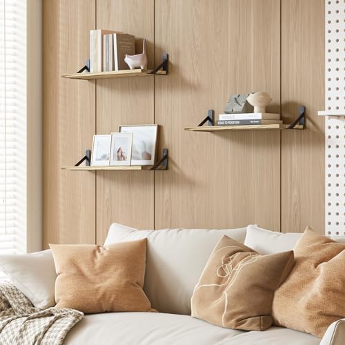 YGEOMER 16.5 Inch Floating Wall Shelves, Light Carbonized Brown - Image 5