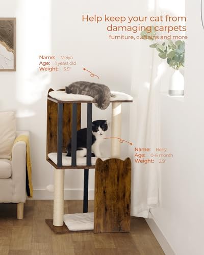 FourFurPets 35.4in 3-Tier Modern Cat Tree Tower Condo, Cat Scratch Posts - Image 2