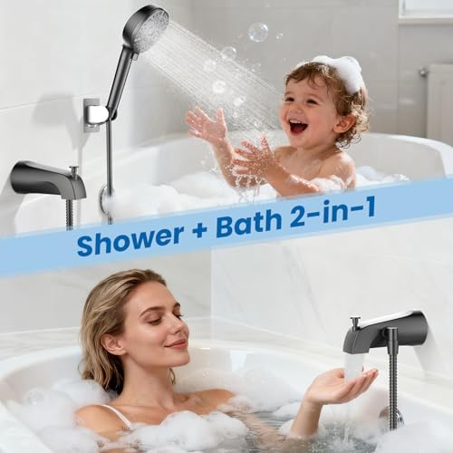 Bathtub Faucet with Filtered Handheld Shower Head, 6 Spray Modes from Rain to - Image 4