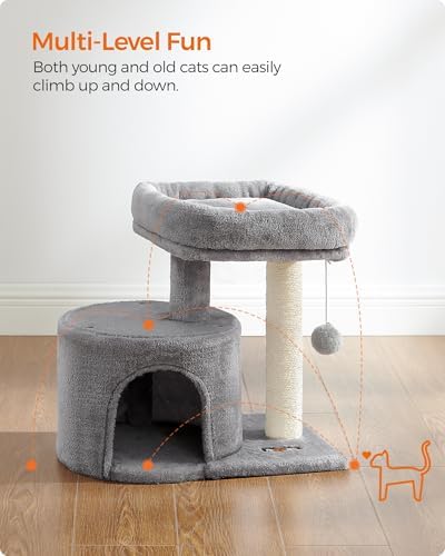 Feandrea Cat Tree, 18.5-in Small Cat Tower, Cute Kittens Condo, Light Gray - Image 3