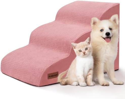 Dog Stairs for Small Dogs, 3-Step Pink Pet Ramp for Couch, Cats & Puppies by AODISMAN